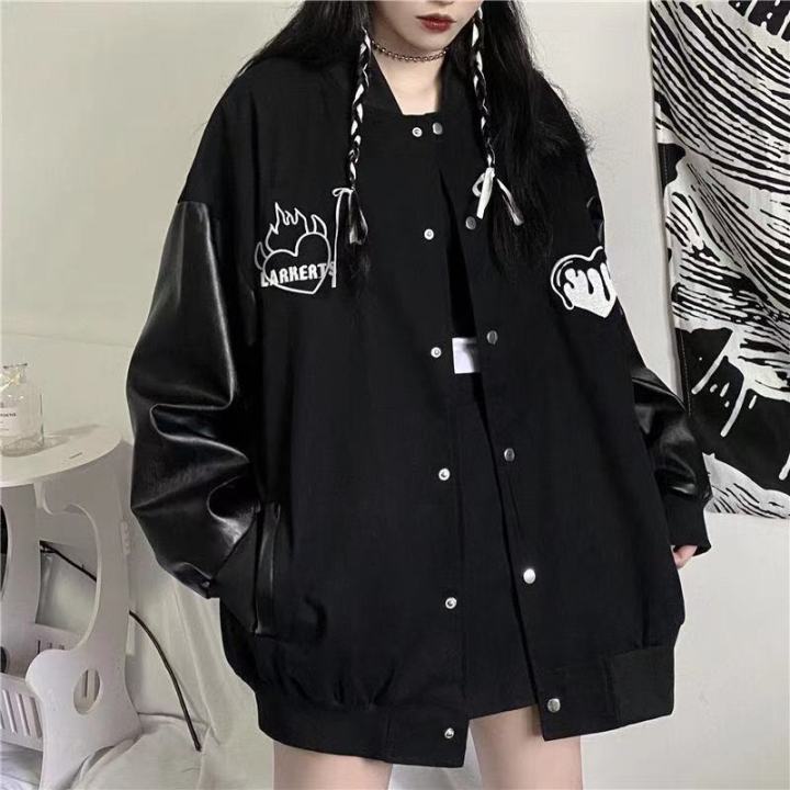 new-jacket-female-harajuku-style-ins-tide-loose-print-korean-jacket-baseball-uniform-goth-jackets-for-women-coat-women