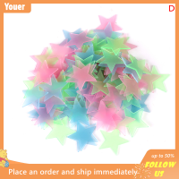 【Youer】 100pcs 3D Stars GLOW ใน Dark Luminous Fluorescent Plastic Wall Sticker หน้าแรก