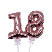 ❦ Mini self-inflating Rose Gold Foil Number Balloons Cake Toppers With Bow Stick Wedding Décor Birthday Party Cake Supplies