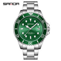 ⌚Sanda Green Submariner ใหม่7036นาฬิการัดโลหะผู้ชายบุคลิกเรียบง่ายนาฬิกาสำหรับผู้ชายเครื่องกลปฏิทินอัตโนมัติ