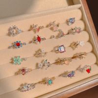 KADRUFI Sweet Y2K Colorful Korean Fashion Shiny Rhinestone Rings Opening Adjustable Heart Shape Crystal Finger Ring Jewelry Gift