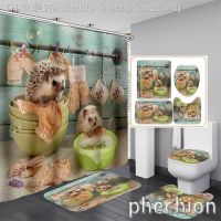 【CW】¤  New Print Hedgehog Shower Curtain Anti-slip Set Toilet Rugs VR74