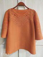 Womens Solid Color Mesh and Diamond Round Neck Large Pleated Top