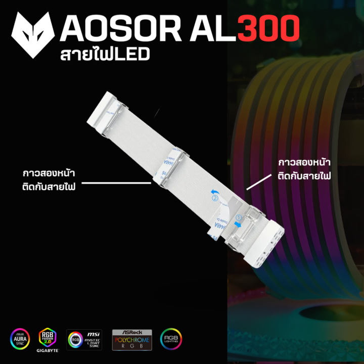 coolmoon-ไฟargb-สำหรับติดกับสายไฟคอมพิวเตอร์-รุ่นaosor-al300-5v-argb-aura-sync