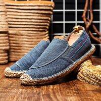 Breathable Men Casual Shoes Hand-made Male Canvas Shoes Soft Mens Flats Outdoor Non-slip Linen Shoes Comfortable Free Shipping