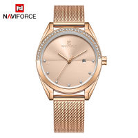 NAVIFORCE Juman Jenama 5015 Tali Pinggang Mesh Kalis Air Kalendar Kuarza Tiga Jarum Kecil Jam Tangan Wanita Mewah