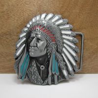 BuckleClub retro zinc alloy color enameled INDIAN head belt buckle FP-01636-1 pewter finish for men 4cm width loop