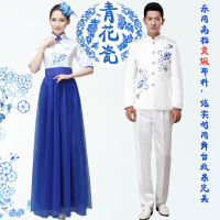 【cw】 New Mens and Womens Blue and White Porcelain Chorus Clothing Chinese Style Chorus Performance Costumes Folk Music Performance Chorus Clothing Performance Wear 1