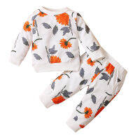 2 Pcs Newborn Casual Outfits, Baby Girls Boys Sunflower Print Long Sleeve Round Neck Pullover + Trousers with Pockets  by Hs2023