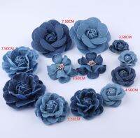 5 pcs Denim flower artificial flower 7.5 / 5.5 / 4.5 / 3.5CM small camellia Wedding Decoration DIY Scrapbooking Headdress Craft