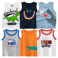 2023 Children Summer Cartoon T-shirt Boy Girl Cotton Sports Vest Dinosaur Shark Print Camisole Kids Casual Vests Outfits 2-10Y