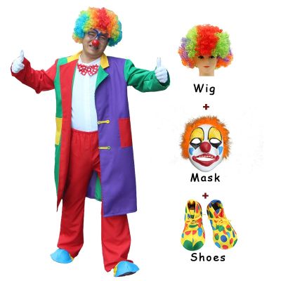 Adult Men Women Circus Clown Costume With Shoes Wig Mask Prop Clown Funny Carnival Party Costume
