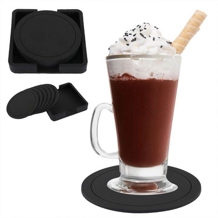 cw-7pcs-non-slip-silicone-drinking-coaster-set-holder-cup-round-office-table