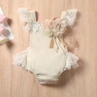 Newborn Baby Girl Lovely Romper Infant Clothes Summer Sleeveless Lace Jumpsuits With Lace Skirt Solid Flower Ruffles Playsuit