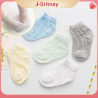 J-BRITNEY ผ้าฝ้ายสีทึบสั้นบางถุงเท้าเด็กระบายอากาศถุงน่องตาข่ายฤดูร้อน5คู่/เซ็ต