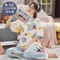 Spring Loungewear Women Crew Neck Pjs Female Homesuit Home clothes Fashion Cartoon Printing Short Sleeve Long Pants pijama Set