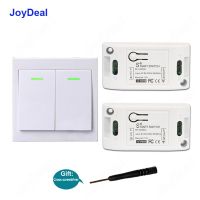 JoyDeal 433Mhz 86 Wall Panel Wireless Remote Transmitter 2 Button Sticky RF TX Smart Home AC 110V 220V 1CH Remote Control Switch