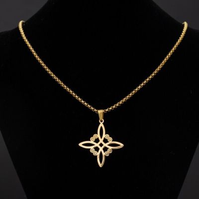 JDY6H Silver Color Witch Knot Necklace Stainless Steel Choker Necklaces Vintage Amulet Supernatural Jewelry Gift for Women