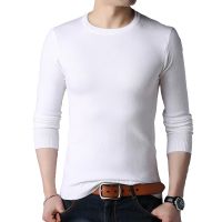 BROWON Brand Men Autumn Sweater Mens Long Sleeve O-Neck Slims Sweater Male Solid Color Business White Sweater Oversize M-4XL