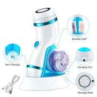 4 In 1 Ultrasonic USB Rechargeable Electric Facial Cleansing Brush Massager Face Brushes Pre Cleaning Device Face Cleanser