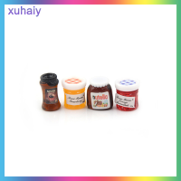 xuhaiy บ้านตุ๊กตาจิ๋ว4ชิ้น เซ็ตเครื่องปรุงกาแฟแยมในห้องครัว1:12แบบ DIY