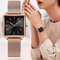 （A Decent035）Reloj MujerWomen WatchesGold Simple MagneticBelt BandWomen 39; S Fashion Square Wristwatch Zegarek Damski