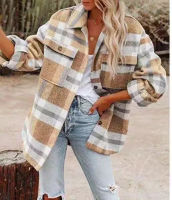 Women’s Long-sleeved Fall And Winter Fashion Loose Plaid Thermal Shirt Loose Casual Wool Coat