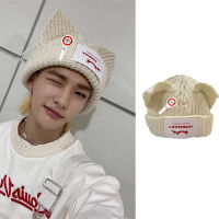 Stray เด็ก Loverboy Beanie Cat Ears Kpop ถักหมวกเด็กผู้หญิงหมวก Beanie หมวกโลหะ Pin Felix Hyun-Jin Lee อุปกรณ์เสริม