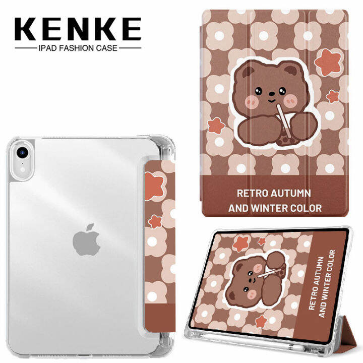 kenke-ipad-กรณีการ์ตูนใหม่น่ารักหมีโปร่งใสกรณี-diy-ดินสอสล็อตสำหรับ-ipad-2020-pro-11-pro-12-9-2021-air-4-air-5-2022-mini-5-mini6-ipad-10-2-gen-7-8-9-gen-ipad-5th-6-th-2017-2018-air-3-pro-10-5-กรณี-cas