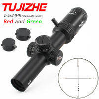 YY】TUJIZHE 1-5x24HR Hunting Tactical scope Compact Optical Sight R&amp;G Illuminate Reticle For He Recoil. 308 30-06 cal.