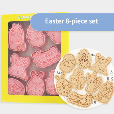 TANG 8Pcs/set Easter Plastic Cookie Cutter Rabbit Egg Biscuit Cutter 3D Cartoon Molds
