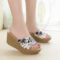 ◘ Women Wedge Heel Summer Sandals Size 35-41 Fashion Simple Style PU Leather Platform Slippers Increase Height Slides