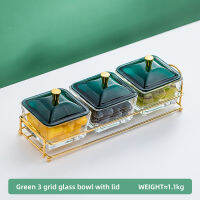 OSBORN 2021 New Style Wholesale Decorative Gold Glass Serving Snack Bowls Dishes Set Of 4 With Grids Tray With Plastic Lid