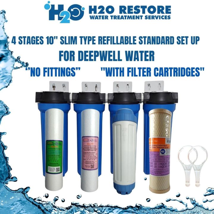 Water Filter 4 Stages 10” Slim type Refillable Standard Deepwell No ...