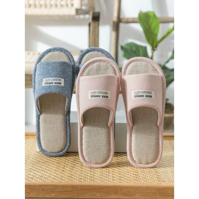 Womens House Slippers fashion linen four seasons slippers at home platform lovers cool slippers comfortable silent non-slip sandals