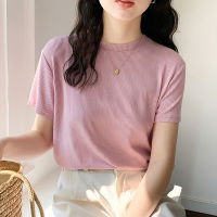 Summer Fashion Women Knitting Tops Solid Ribbed Basic Casual T Shirt Tshirts Female O Neck Short Sleeve Slim Tee Shirts Femme