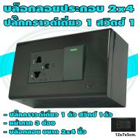 บล็อกลอย ขนาด 2x4 นิ้ว พร้อม ปลั๊กกราวด์เดี่ยว 1 ตัว สวิตซ์ 1 ตัว สีดำ (G-23) * ยกลัง 12 ชุด *