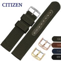 CITIZEN นาฬิกา Citizen พร้อมสายรัดพลังงานจลนศาสตร์เบาสำหรับผู้ชาย อุปกรณ์เสริมหัวเข็มขัดสแตนเลสผ้าใบไนลอน บลูแองเจิล 20 มม.