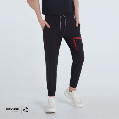 UNBOUND SUBTLE LINE SHORTS กางเกงจ๊อกเกอร์สีดำ กางเกงขาจั๊ม กางเกงขายาว เอวยางยืด ดีเทลกระเป๋าหน้า-หลัง ซิปสีแดง ผ้ารีไชเคิลจากขวดพลาสติก
