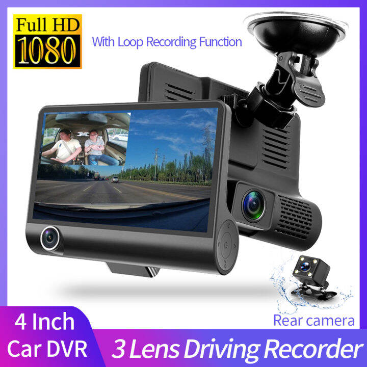 Video Recorder Dashcam 4 Inch HD 1080P Car DVR 170º 3 Lens Rear Camera