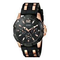 นาฬิกาข้อมือผู้ชาย Guess Multi-Function Black Dial Black Silicone Mens Watch W0366G3