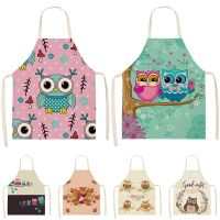 1Pcs Colorful Owl Pattern Cleaning Art Aprons Home Cooking Kitchen Apron Cook Home Wear Cotton Linen Adult Bibs 53*65 cm WQ0128 Aprons