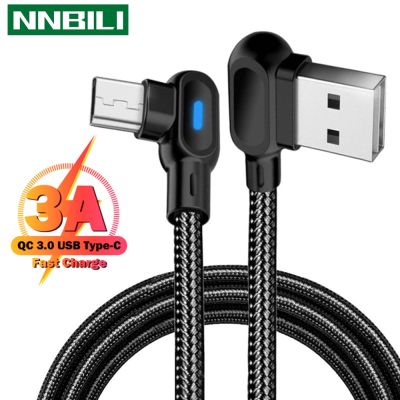 Nbili 3A ชาร์จเร็ว90องศา,สายไมโคร USB รองรับ0.25/1/2ม. สำหรับ Xiaomi 11 Samsung Huawei สาย USB ชนิด C