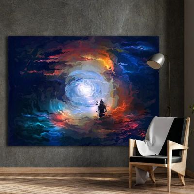 พระอิศวร Sky Whirlpool Vortex Cloud Wall Art ศาสนาฮินดูศาสนาภาพวาดผ้าใบบทคัดย่อ Graffiti โปสเตอร์พิมพ์ตกแต่งห้อง Cuadros