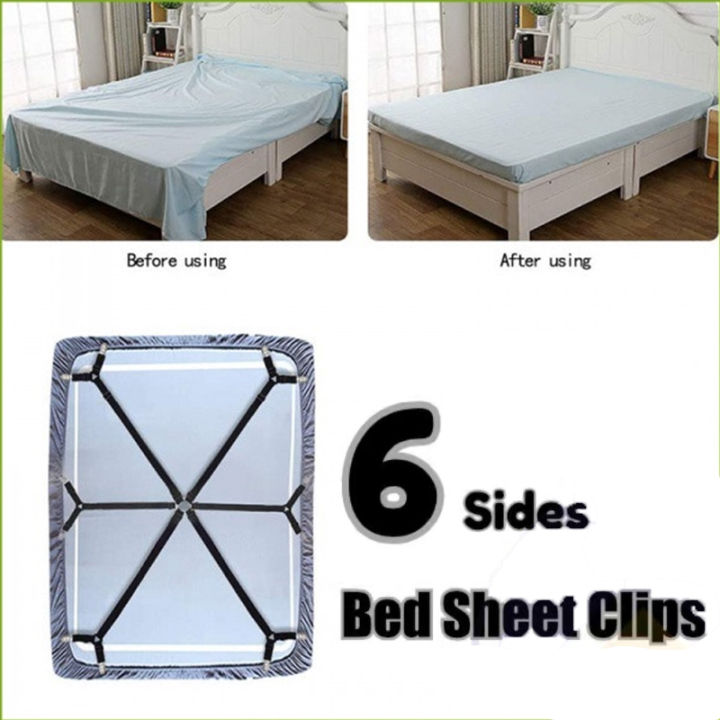 6 Sides Bed Sheet Holder Straps, Adjustable Anti-slip Practical Elastic  Sheet Mattress-adjustable Fasteners, Fitted Sheet Clips For  Round/square,white
