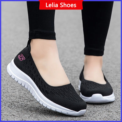รองเท้าส้นเตี้ยสำหรับผู้หญิงขนาดใหญ่ระบายอากาศ36-41รองเท้ารองเท้าสลิปออนลำลองกันลื่นสีดำสีม่วง