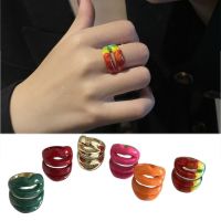 FANME แหวนปากรูปเรขาคณิตทำจากโลหะเคลือบหลายสีแหวนใส่นิ้วน่ารักสีทึบปาร์ตี้เครื่องประดับอัญมณี