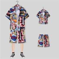 【hot seller】 High-quality beach suit light luxury mens short-sleeved loose Hawaiian quick-drying casual two pieces