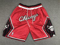 กางเกงมีกระเป๋าสำหรับผู้ชาย,กางเกง Chicago Bulls Just Don City Edition กางเกงขาสั้นสวิงแมนเจอร์ซีย์-สีแดง