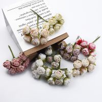 ■☊ 6pcs MINI Tea Roses Bouquet Multicolor Home Decoration Accessories Christmas Garland Wedding Gifts Box Artificial Flowers Cheap